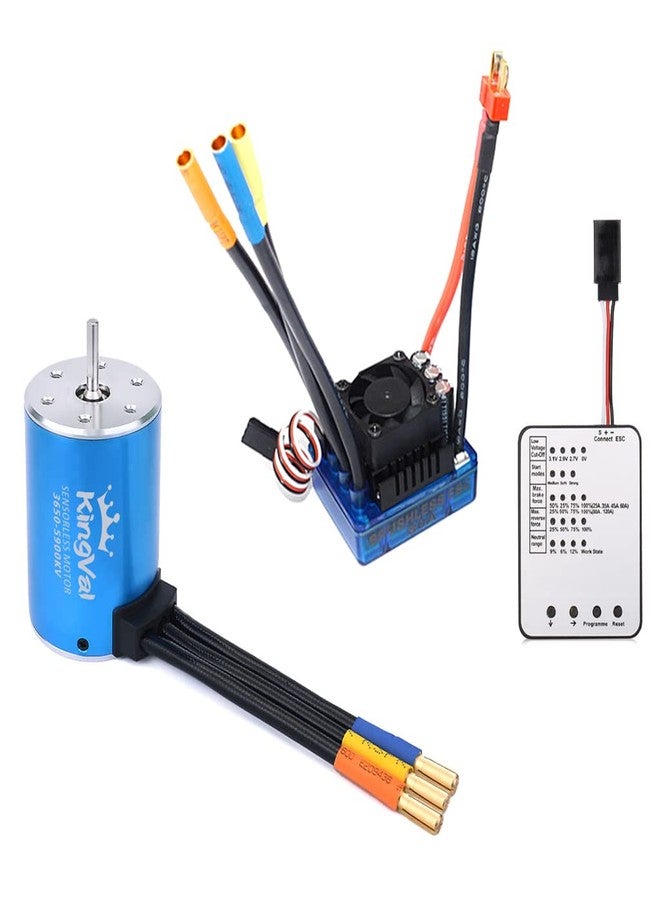 KingVal Replacement 3650 5900KV Brushless Motor Shaft 3.175mm with 80A Brushless ESC and Program Card Combo Compatible with 1/10 RC Car - Image 1